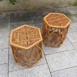 Pair of rattan side or bedside tables