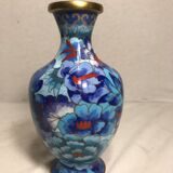 Old brass enameled flowers drawings cloisonné Vase Decoration Vintage