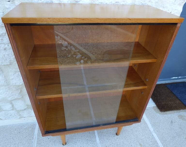 Storage unit, display cabinet with sliding glass doors, Scandinavian style