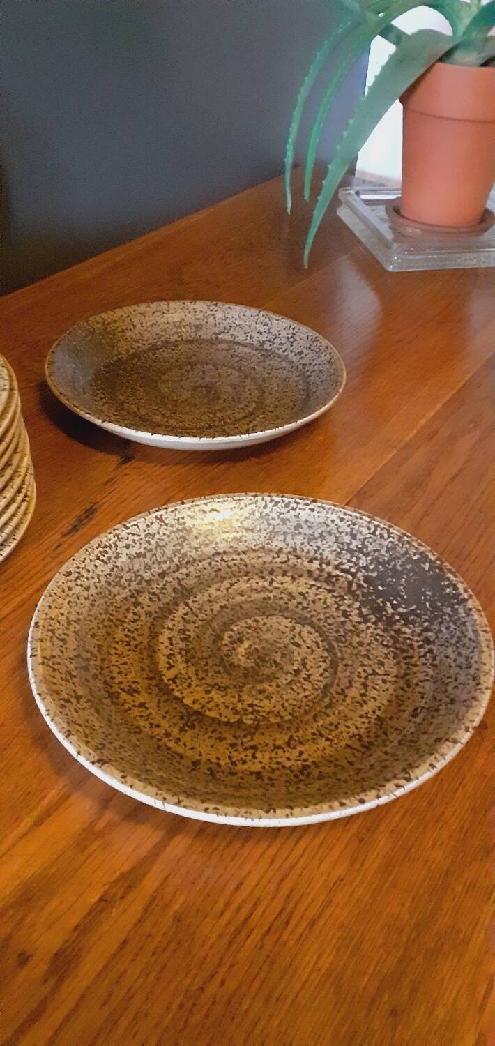 12 assiettes plates en grès de Salins les Bains année 60