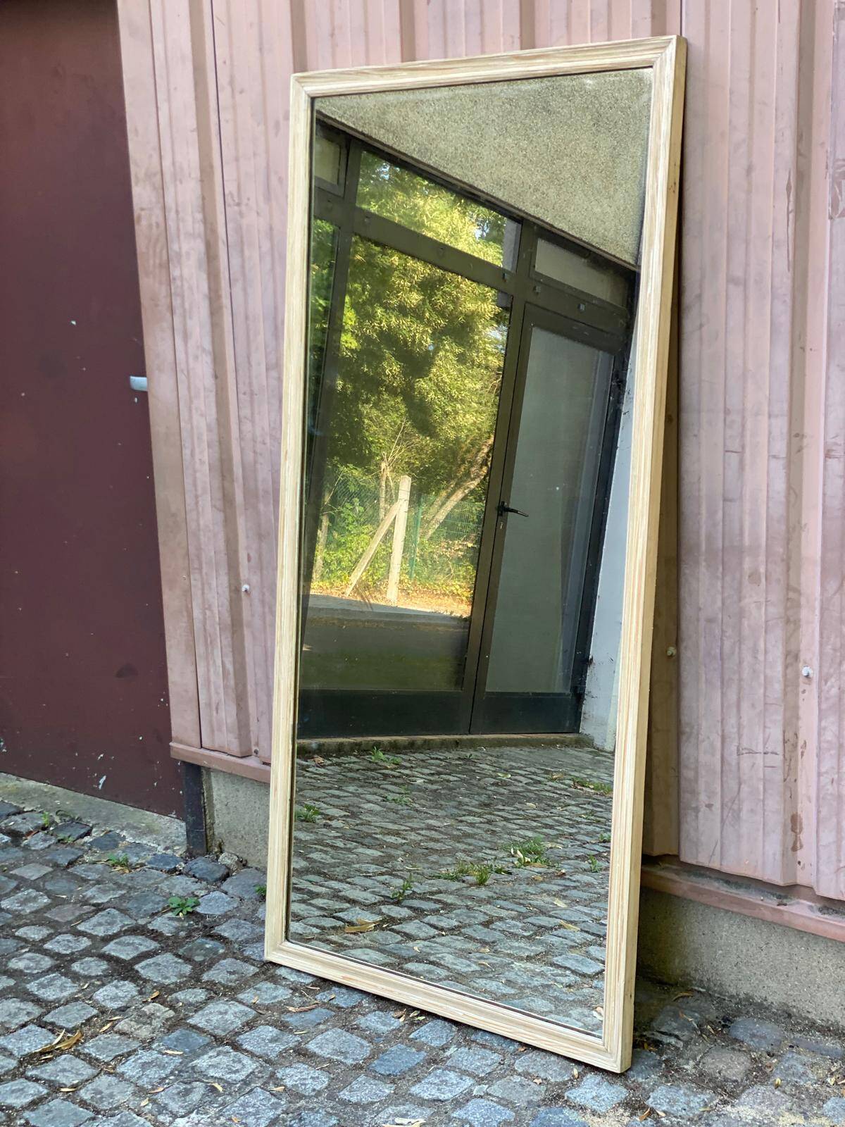 Authentic 19th-century brasserie mirror renovated in solid wood 180x85.