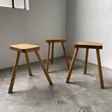 Set of 3 oak tripod stools