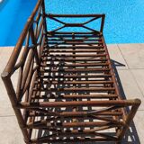 Ensemble salon de jardin une Banquette et un Fauteuil en bois Vintage