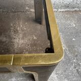 Pair of Gold Bronze Side Tables with Smoked Glass Tops — Solid Bronze, 1970s Belgian Design