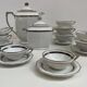 Art Deco service, porcelain with platinum, Kintsugi restoration.