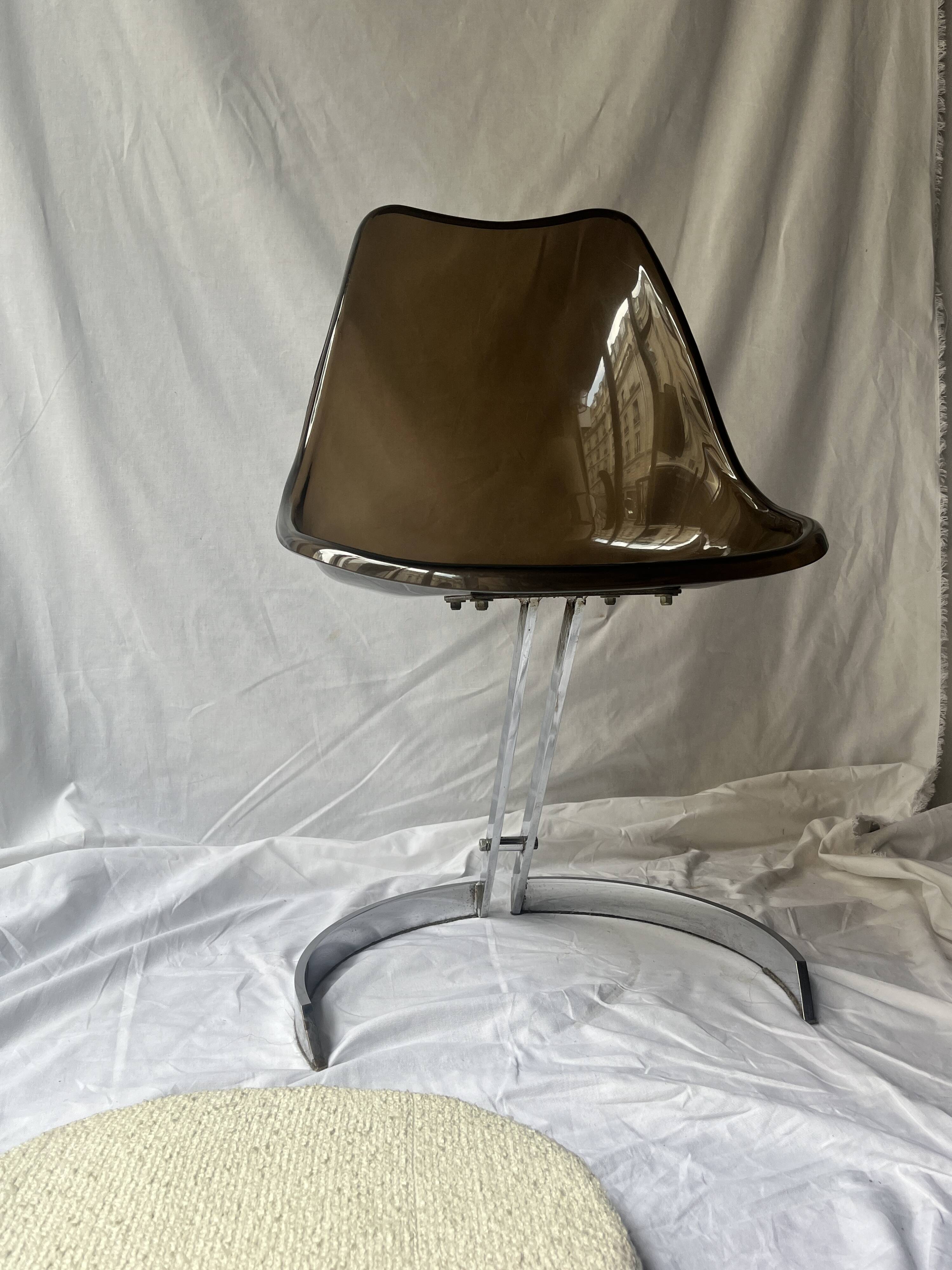 tulip chair in smoked plexiglass and chrome by Boris Tabacoff, design 1970