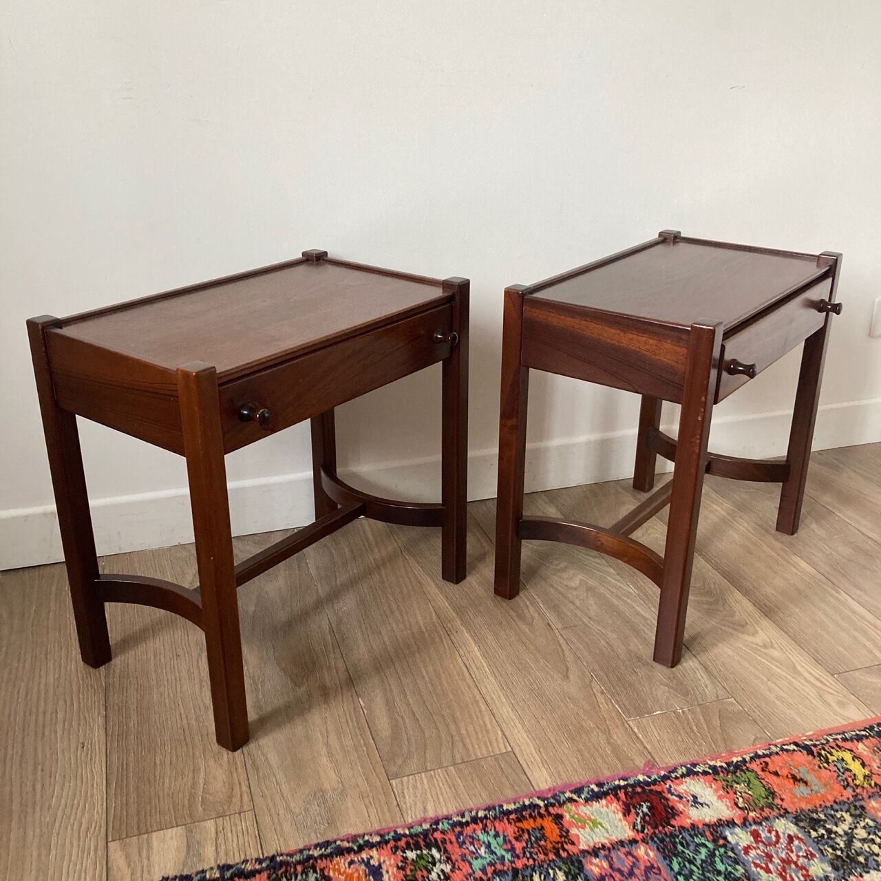Pair of walnut bedside tables