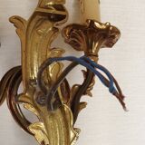 Stylish Vintage French Bronze Double Wall Sconces with Acanthus Leaf Detail