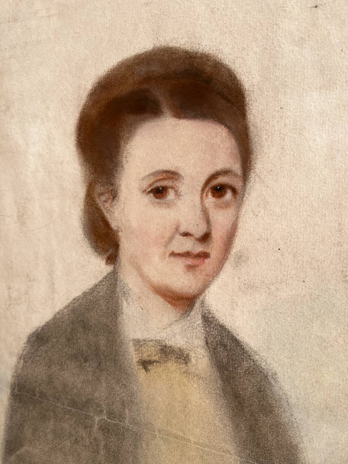 Old pastel drawing on paper portrait of a woman