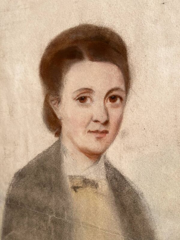 Dessin ancien au pastel sur papier portrait de femme