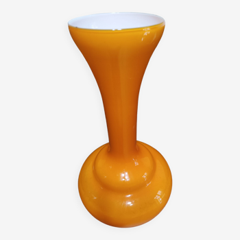 Large vase opaline orange vintage 1970 height 35 cm