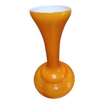 Large vase opaline orange vintage 1970 height 35 cm