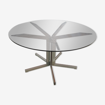 Round table, smoked glass in Rosewood and Aluminium by Claude Gaillard for Ligne Roset, 1970