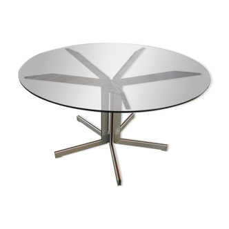 Round table, smoked glass in Rosewood and Aluminium by Claude Gaillard for Ligne Roset, 1970