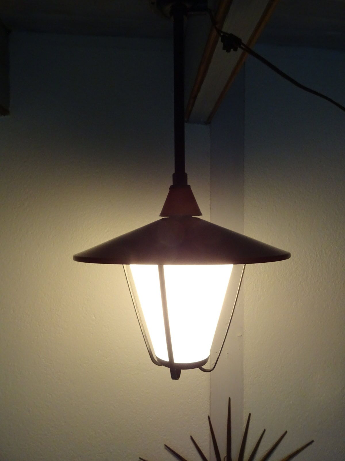Metal and opaline lantern suspension from the 1960s.