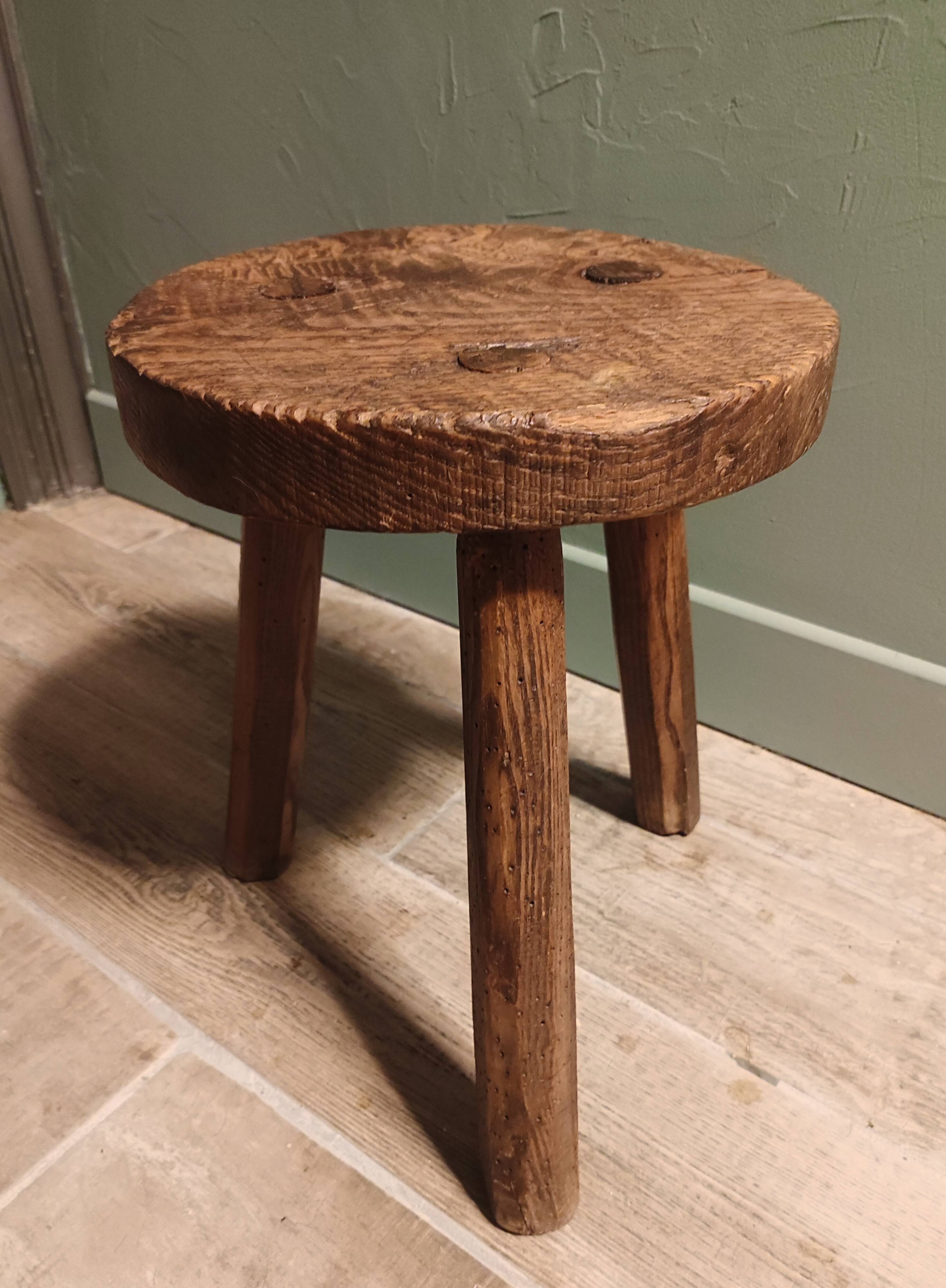 Stool solid oak tripod brutalist shepherd