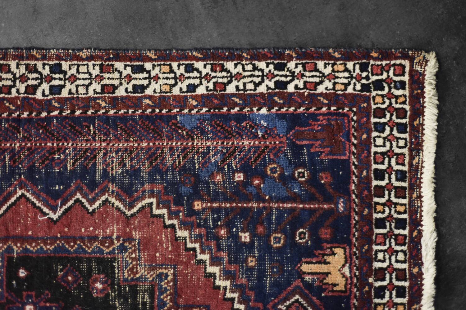 Handwoven Afshar oriental rug, Middle East, 1950s