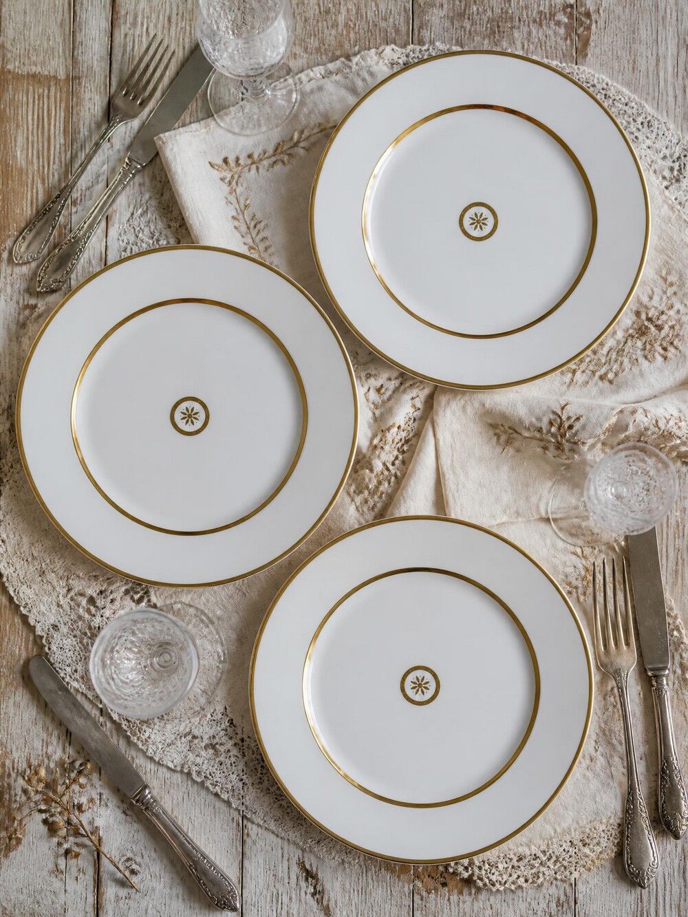 3 flat plates in porcelain Bernardaud Limoges model Sparte vintage