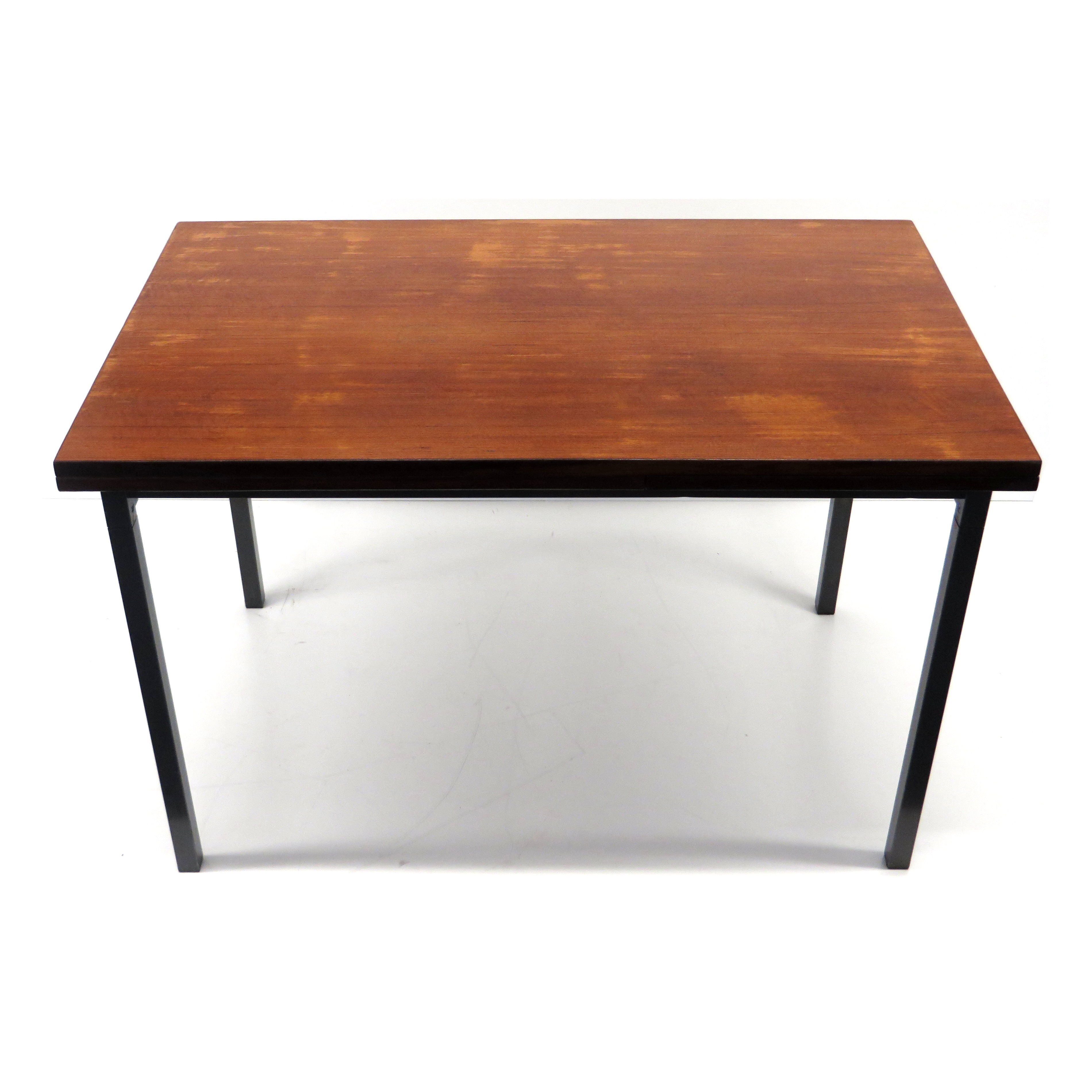 Extendable vintage dining table from Brabantia with metal frame and teak top