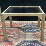 Table basse en chêne et dessus verre, travail des années 1950