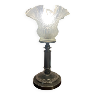 Lampe à poser art déco globe tulipe verre givré