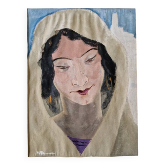 Paul Louis Beaumont (1863-1936) - Gouache sur papier - "Portrait de femme à Touggourt, Algérie"