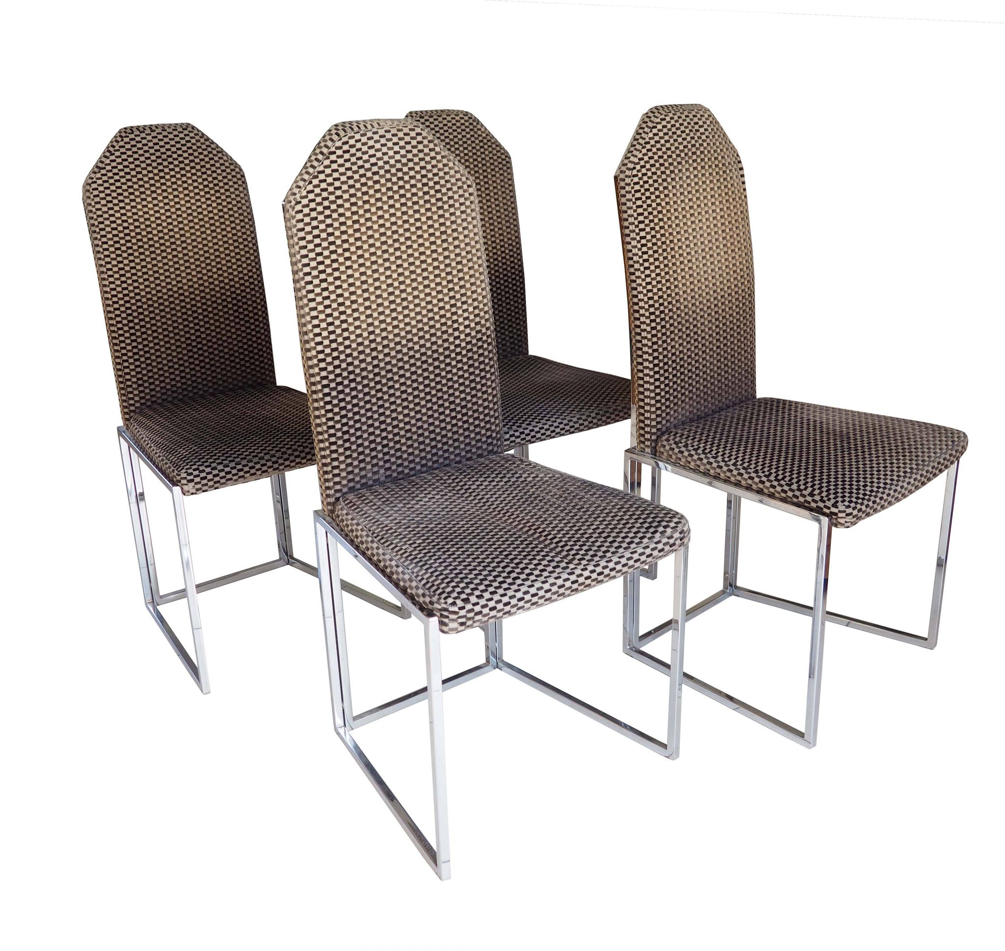 4 chaises traineau en chrome et velours