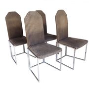 4 chaises traineau en chrome et velours