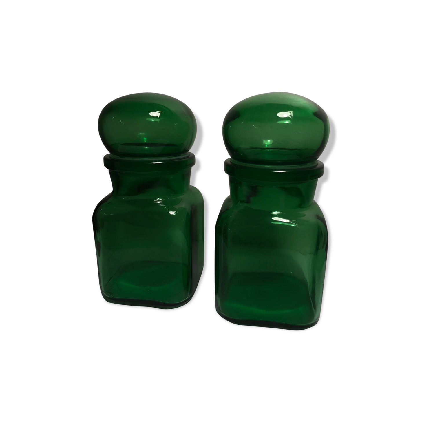 Green glass pharmacy jars