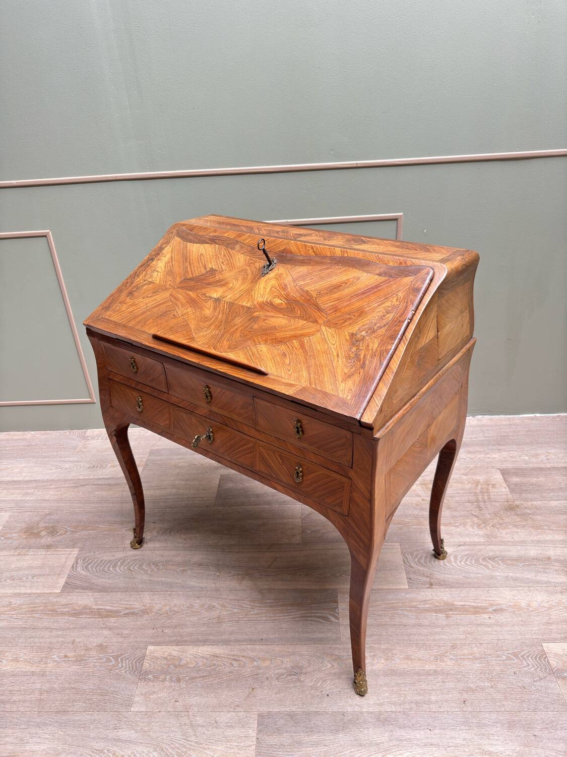 Carel Jacques-philippe Curved Sloping Desk In Louis XV Period Marquetry Stamped