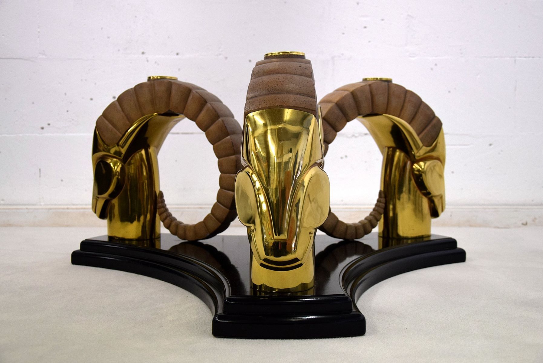 Table low hollywood regency vintage brass and glass