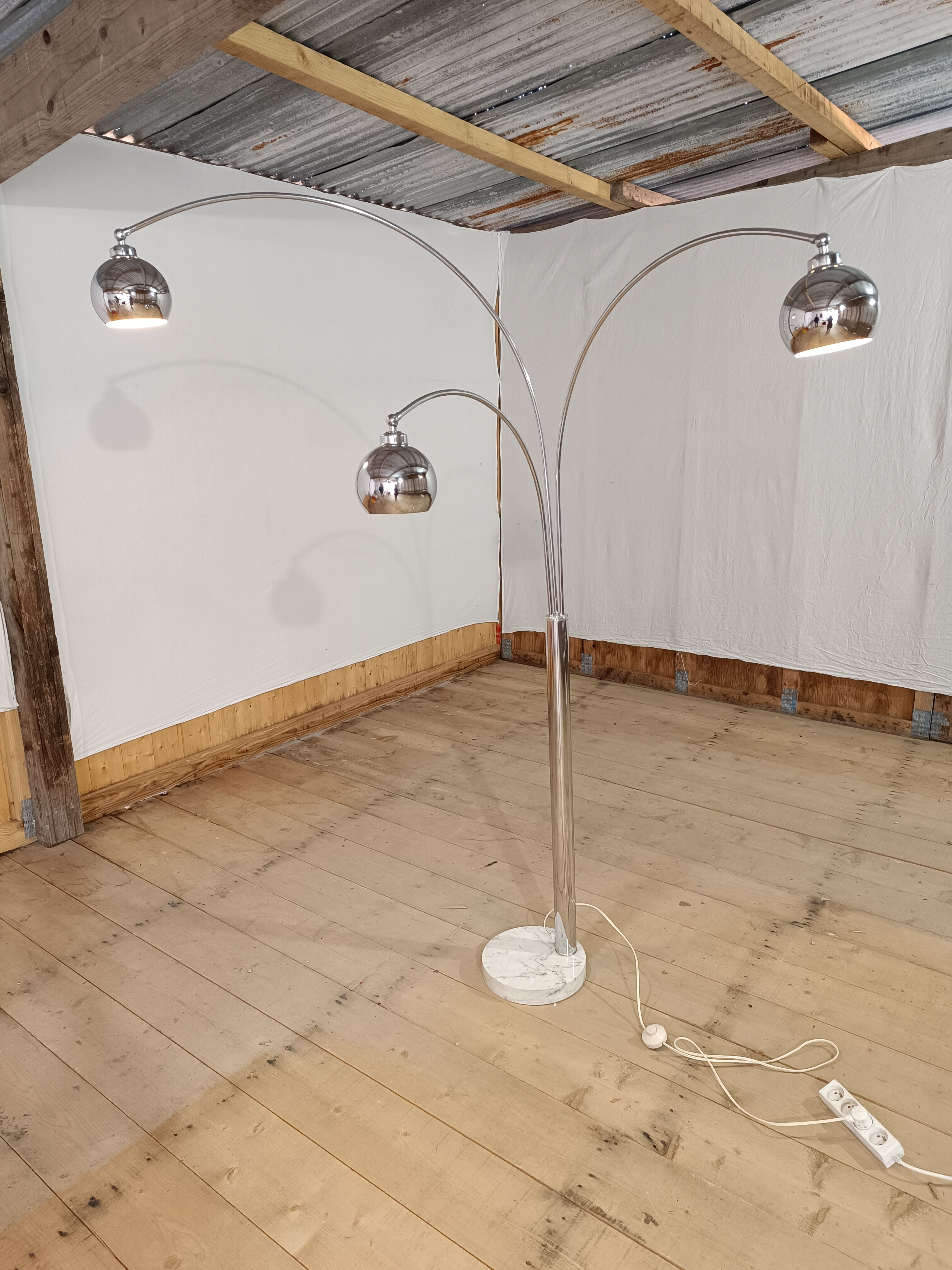Chrome floor lamp with 3 branches