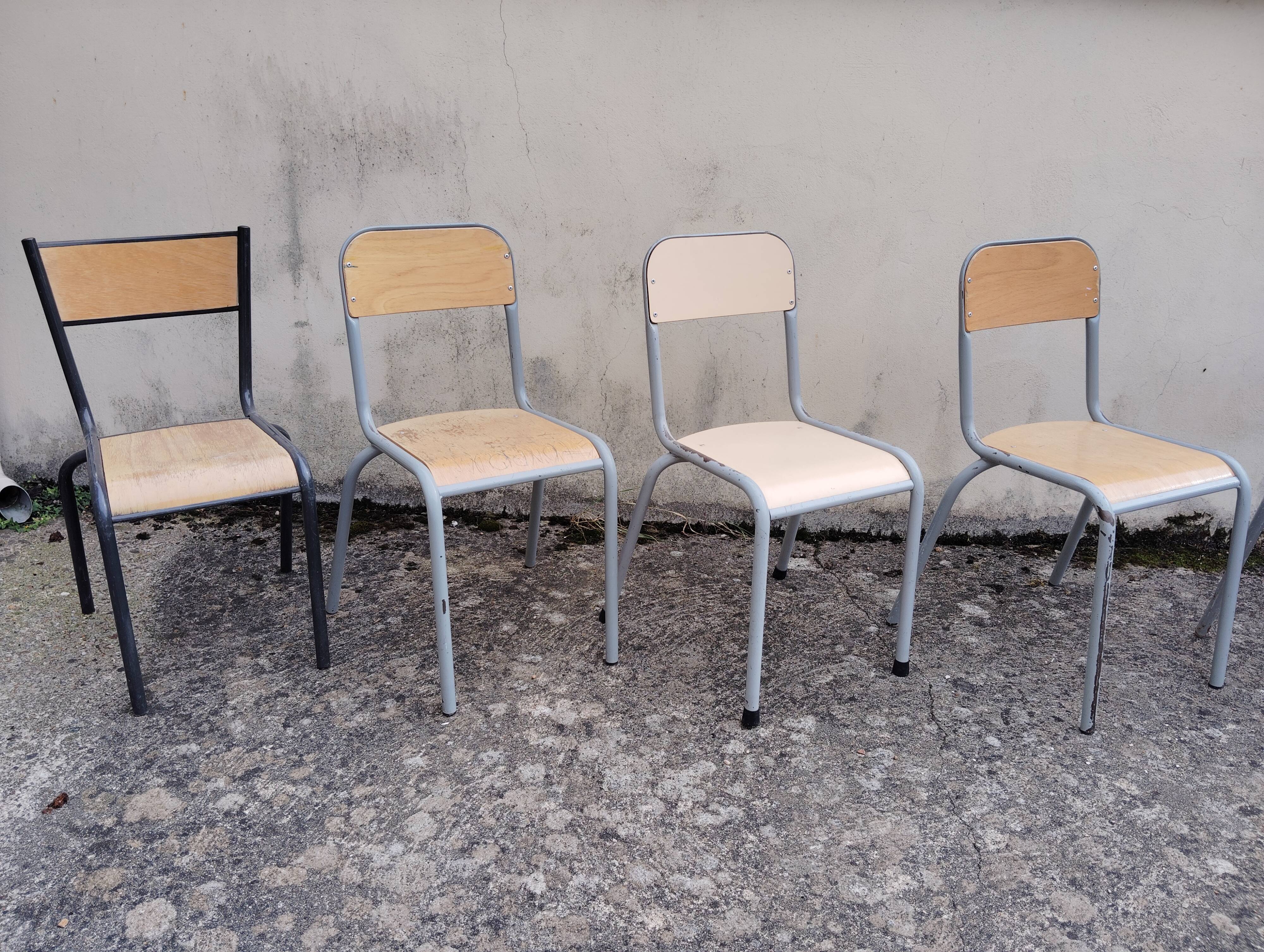Set of 9 mismatched old school chairs