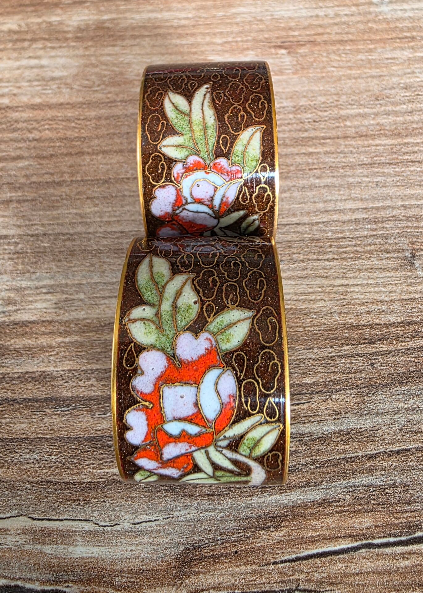 Duo de ronds de serviette vintage en émail cloisonné chinois