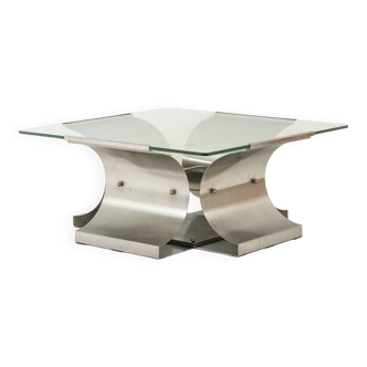 Brushed steel and glass coffee table, François Monnet, for Kappa, 1970.