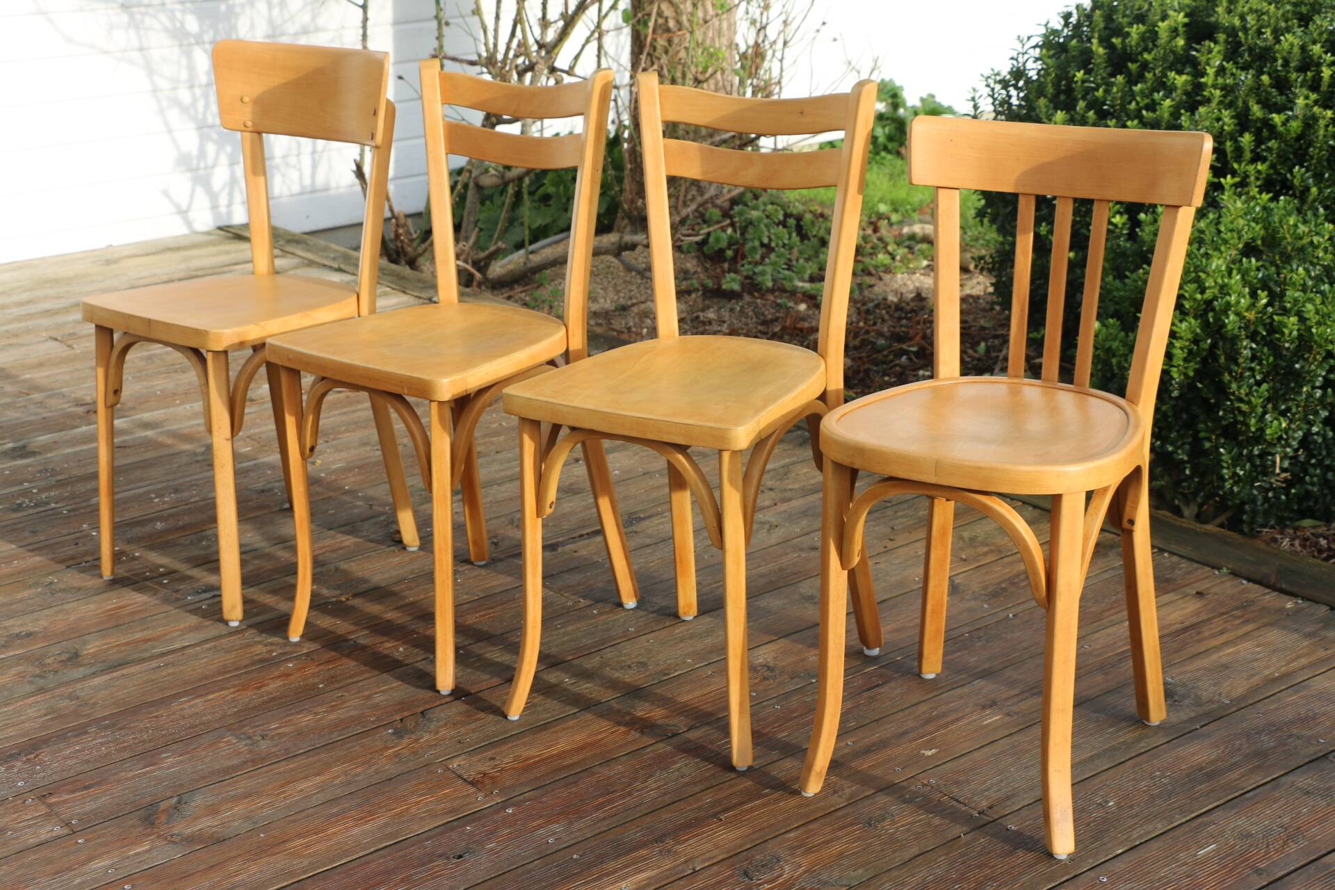 Set of 6 Baumann chairs, light beech, 1960