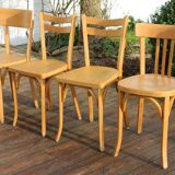 Set of 6 Baumann chairs, light beech, 1960