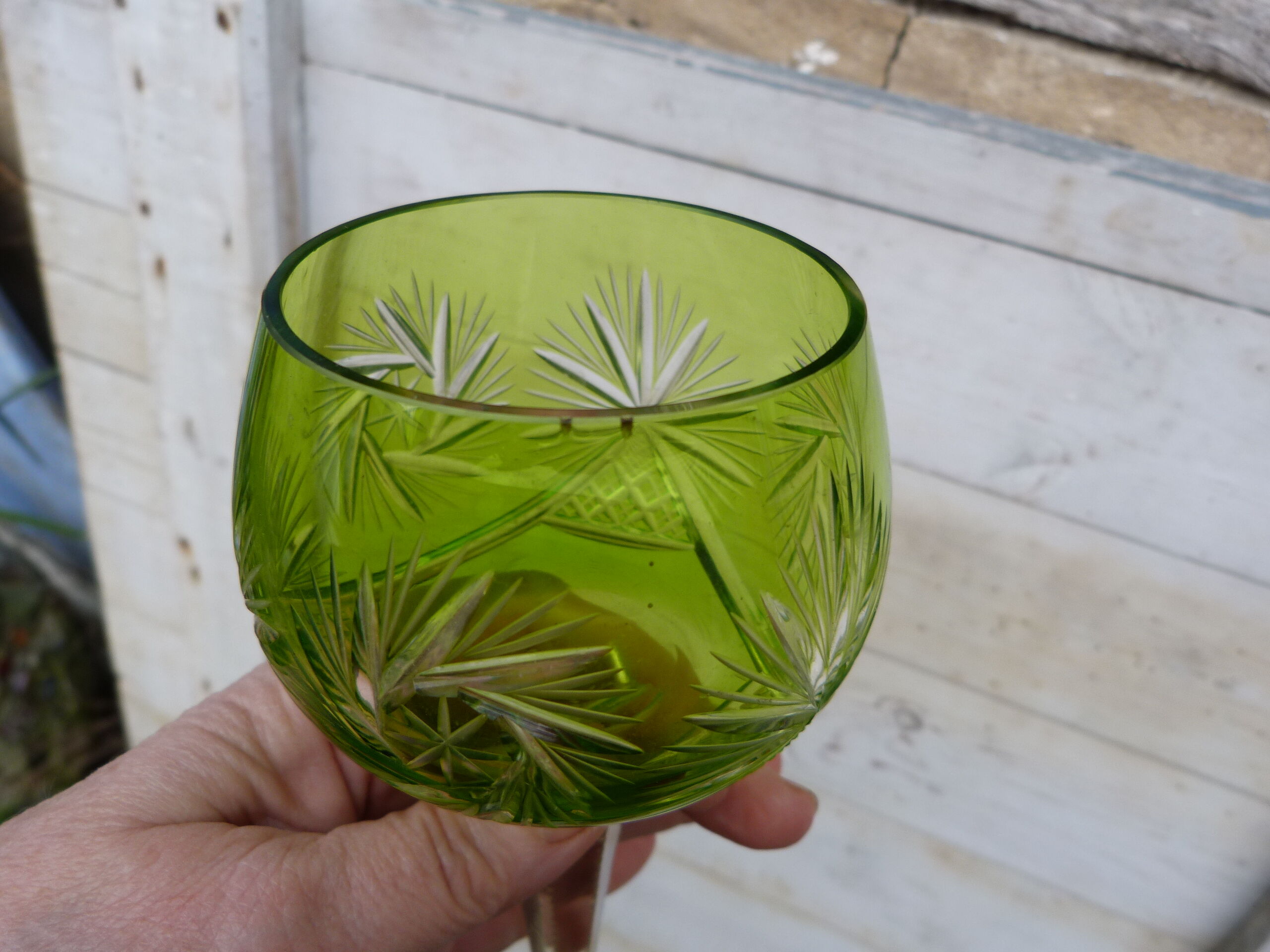 Old crystal glass Saint Louis Roemer cut green Absinthe