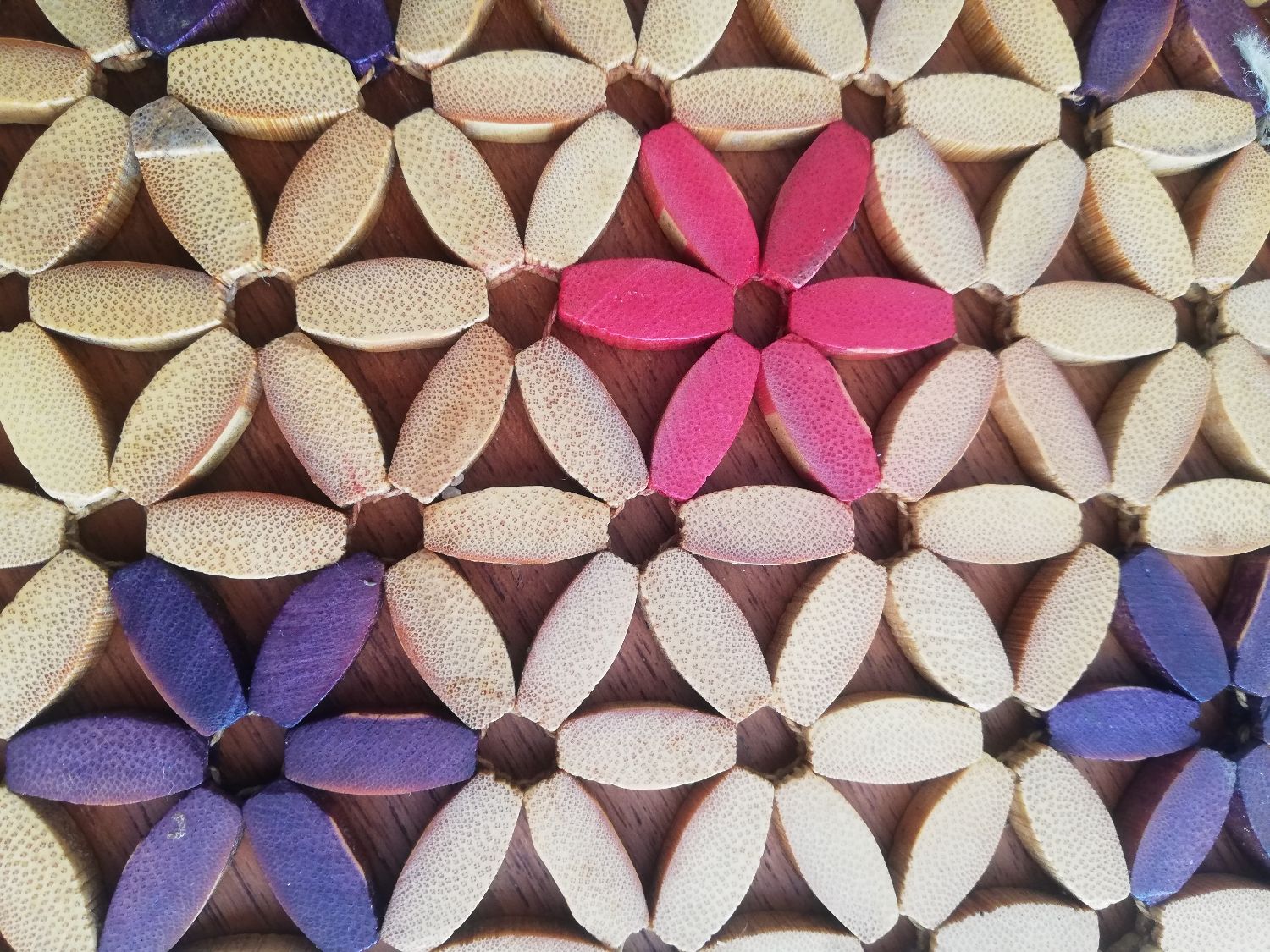 Vintage flower coaster beige purple and pink wood beads
