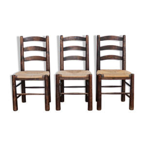 3 chaises paillées Georges Robert