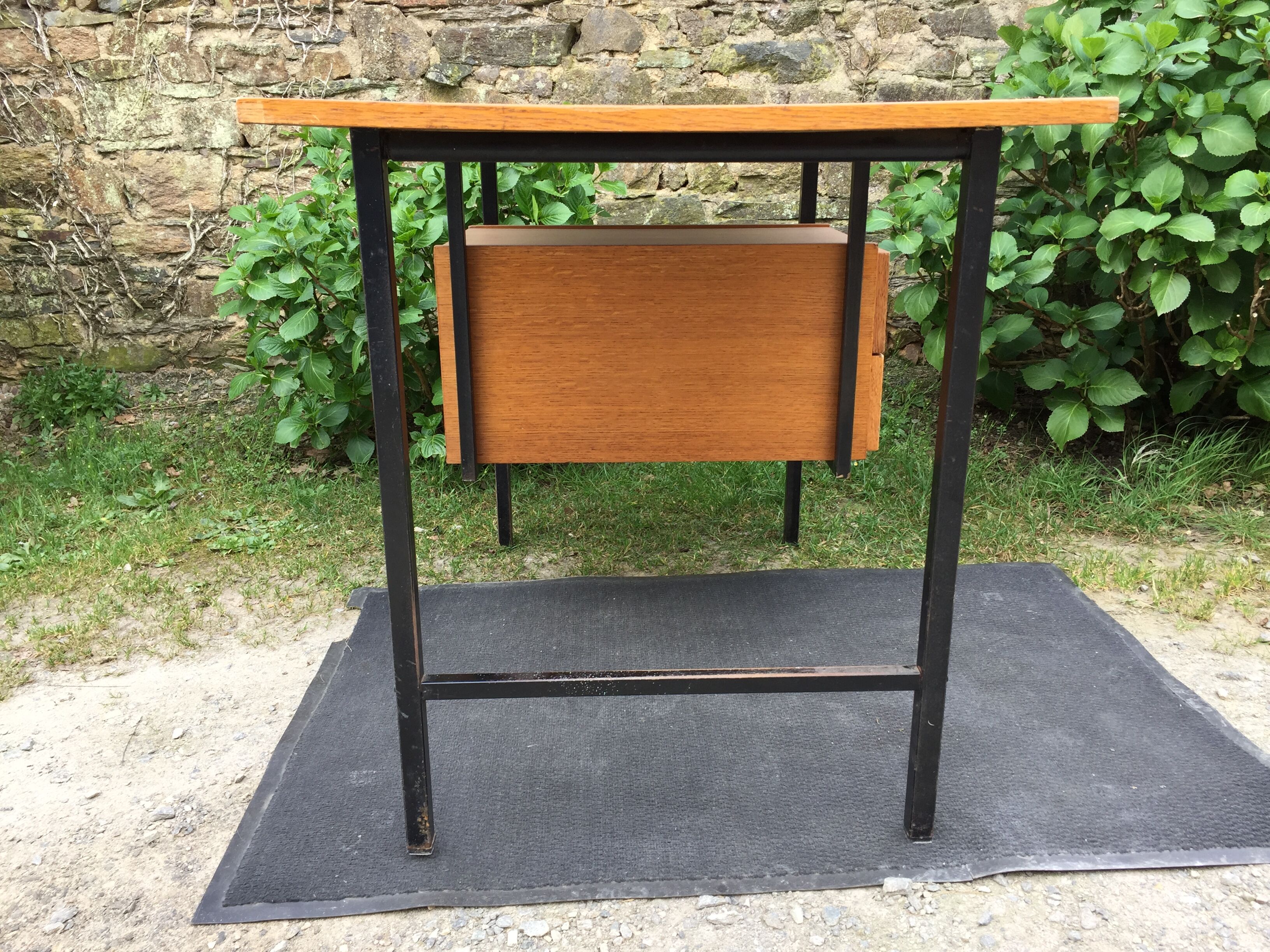 Vintage modernist office in oak and metal tubular base