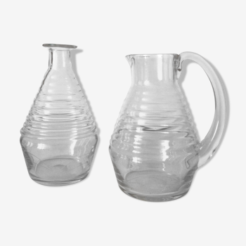 Broc pichet et Carafe en verre Années 50