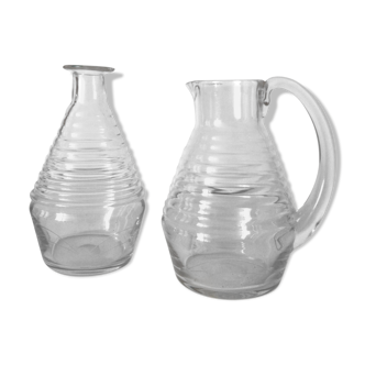 Broc pitcher and carafe in glass 50s