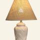White ceramic lamp base from Manises, intertwined geometric relief.