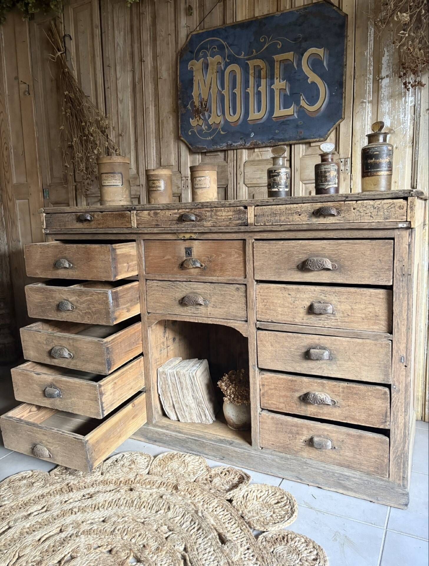 Magnificent Antique Oak Trade Counter with Numerous Drawers
