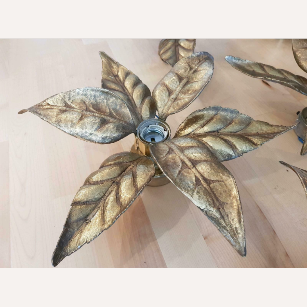 Brass flower floral wall sconce, Willy Daro for Massive, Belgium 1970s