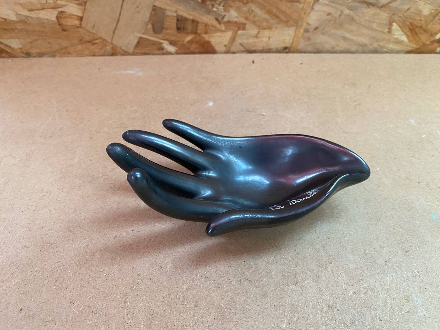 Old vallauris pocket tray hand shape black ceramic vintage decoration