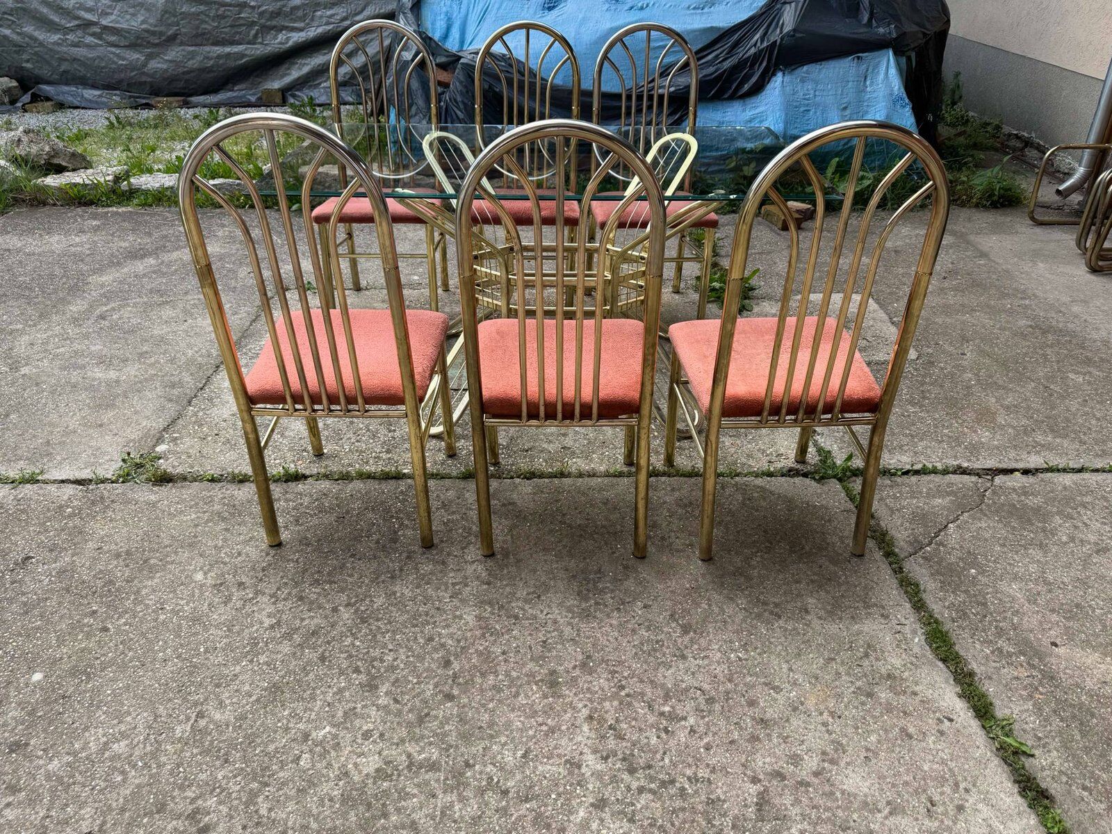 Italian brass dining table and chairs, 1970s, set of 7