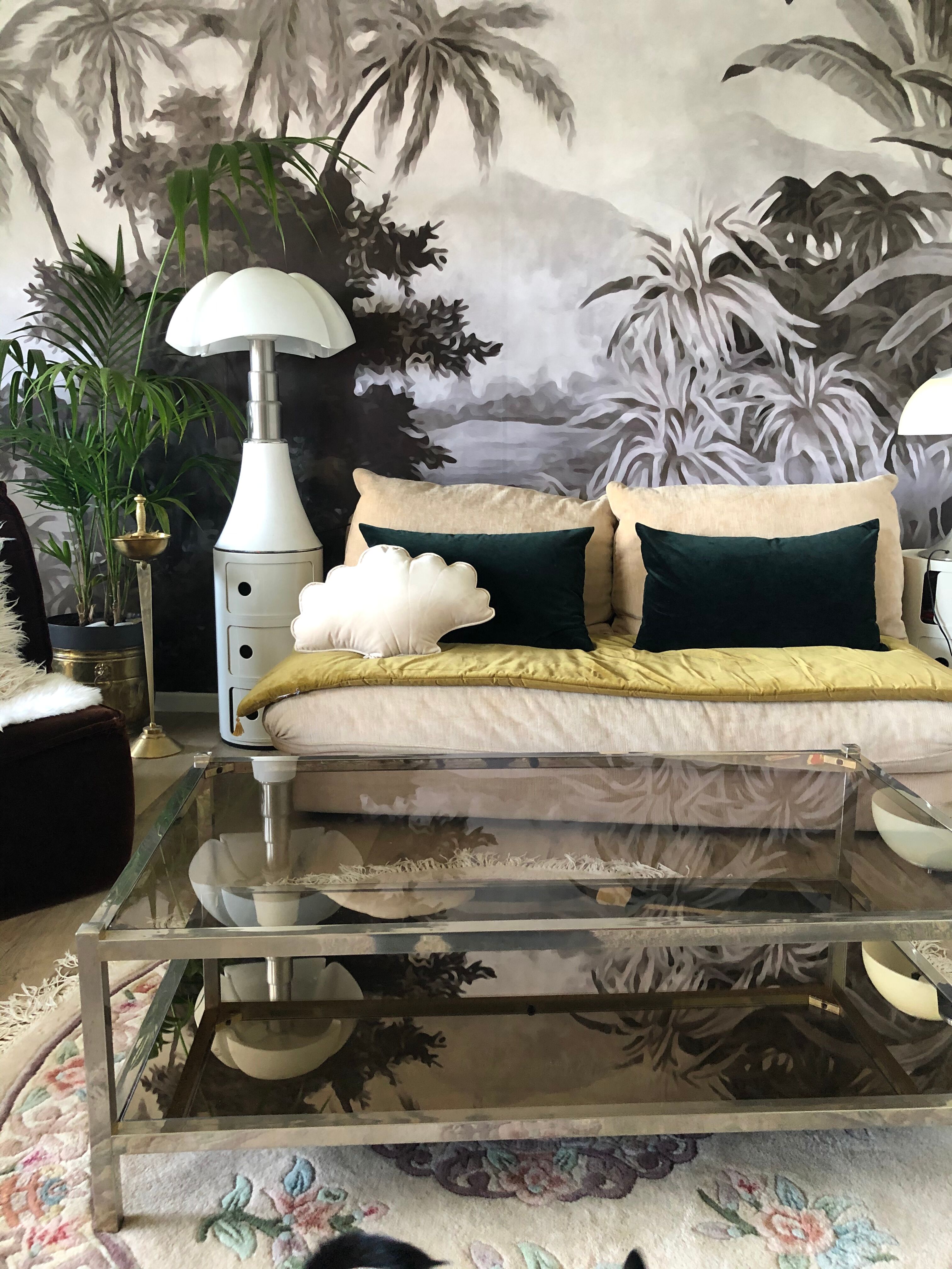 Coffee table 70s metal and smoked glass