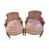 Paire de bergères cannées